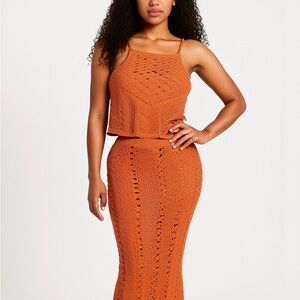Elegant Orange Crochet Skirt Set